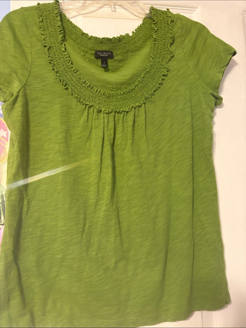 Talbots Lime Green Short Sleeve Ruffle-Neck Tee